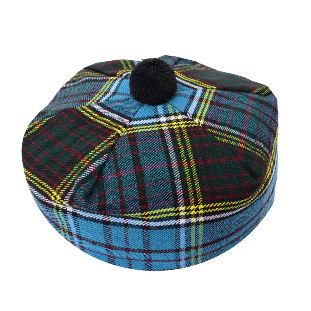 HAAUR TRADERSHAAUR Scottish Tammy Hat Traditional Kilt Tam o' Shatner Acrylic Wool Flat Bonnet Various Tartans with Pompom One Size