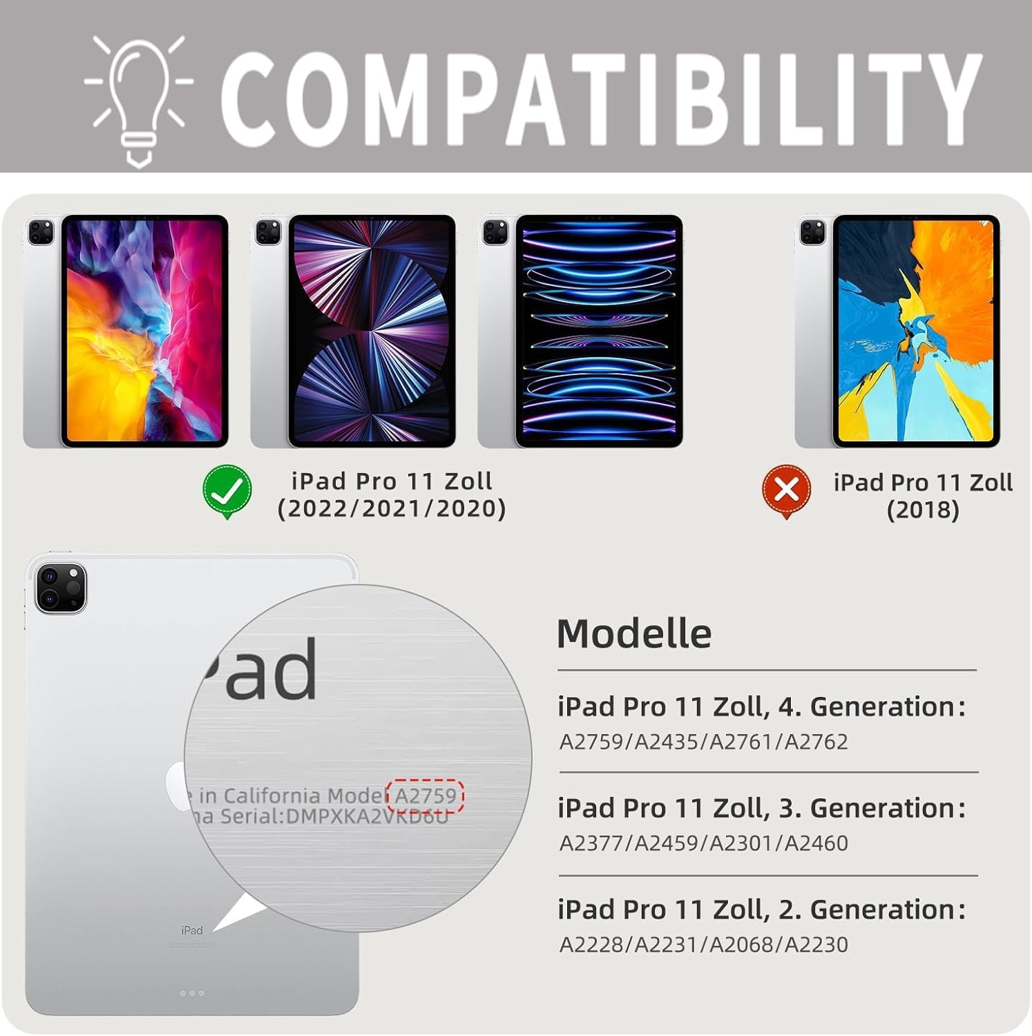 JKSML Etui na klawiaturę do iPad Pro 11 cali 4./3./2. generacji (2022/2021/2020) z uchwytem na długopis, zdejmowana klawiatura Bluetooth, miękkie etui ochronne TPU do iPada Pro 11", układ QWERTZ