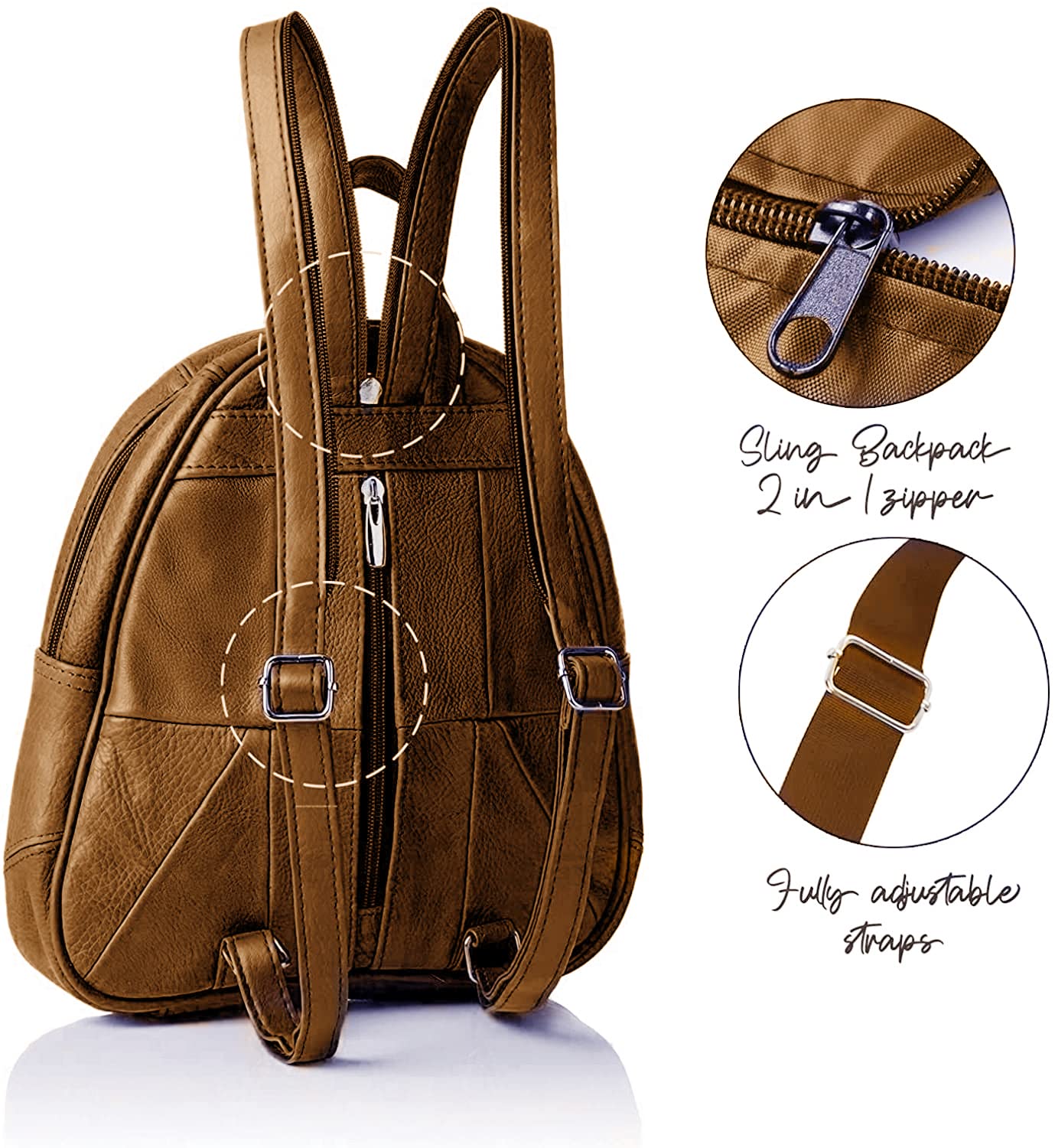 Woodland Leathers Mochilas de moda para mujer, pequeñas mochilas negras para mujer con cremallera antirrobo y asa de bolsa de mano, mochila bandolera 2 en 1