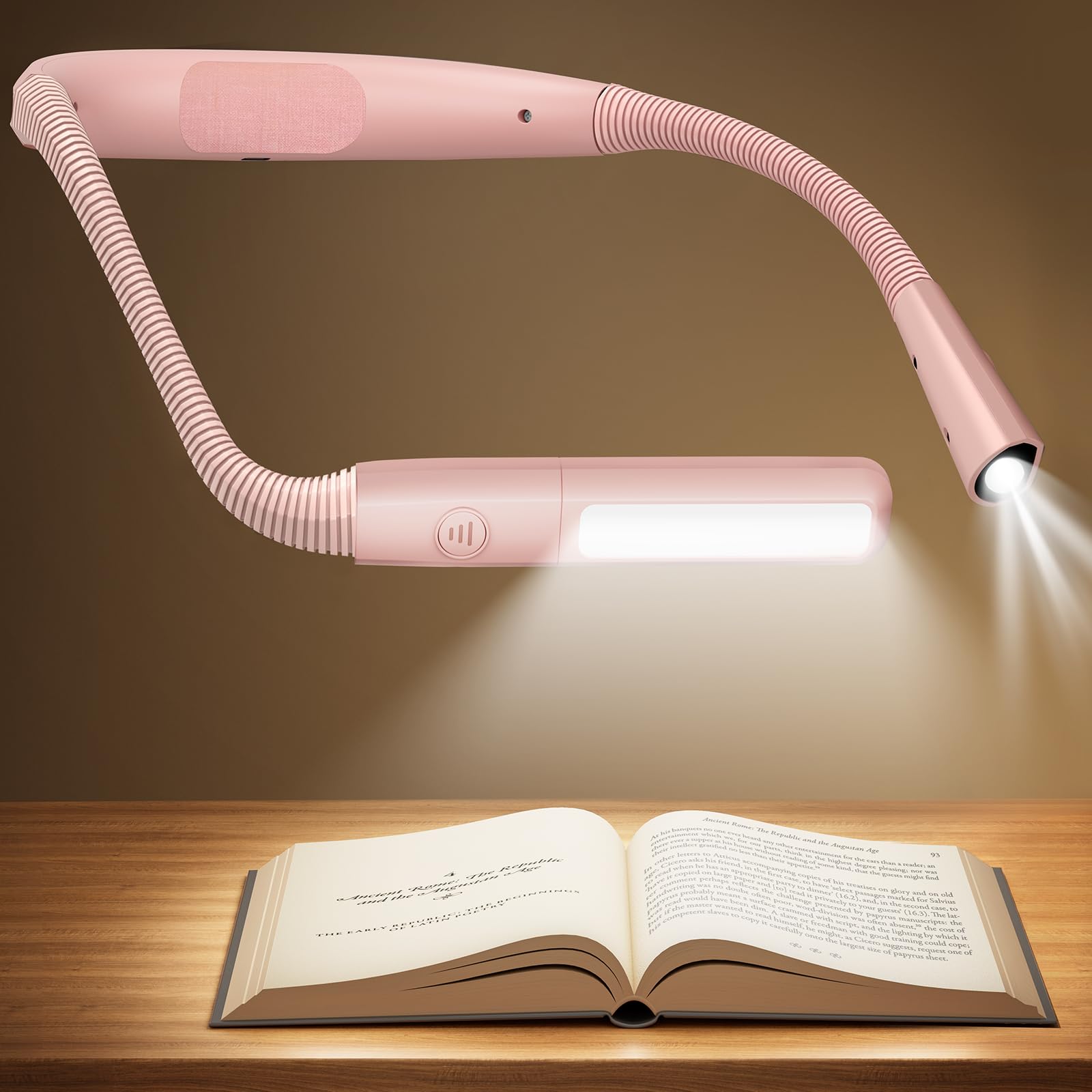 Glocusent Pink Neck Reading Light, 100Hrs Long Lasting Rechargeable Book Light For Reading In Bed, 5 Colors & Stepless Dimming Neck Light, Perfect Gifts For Reading, Knitting, Camping, Repairing (Pink)