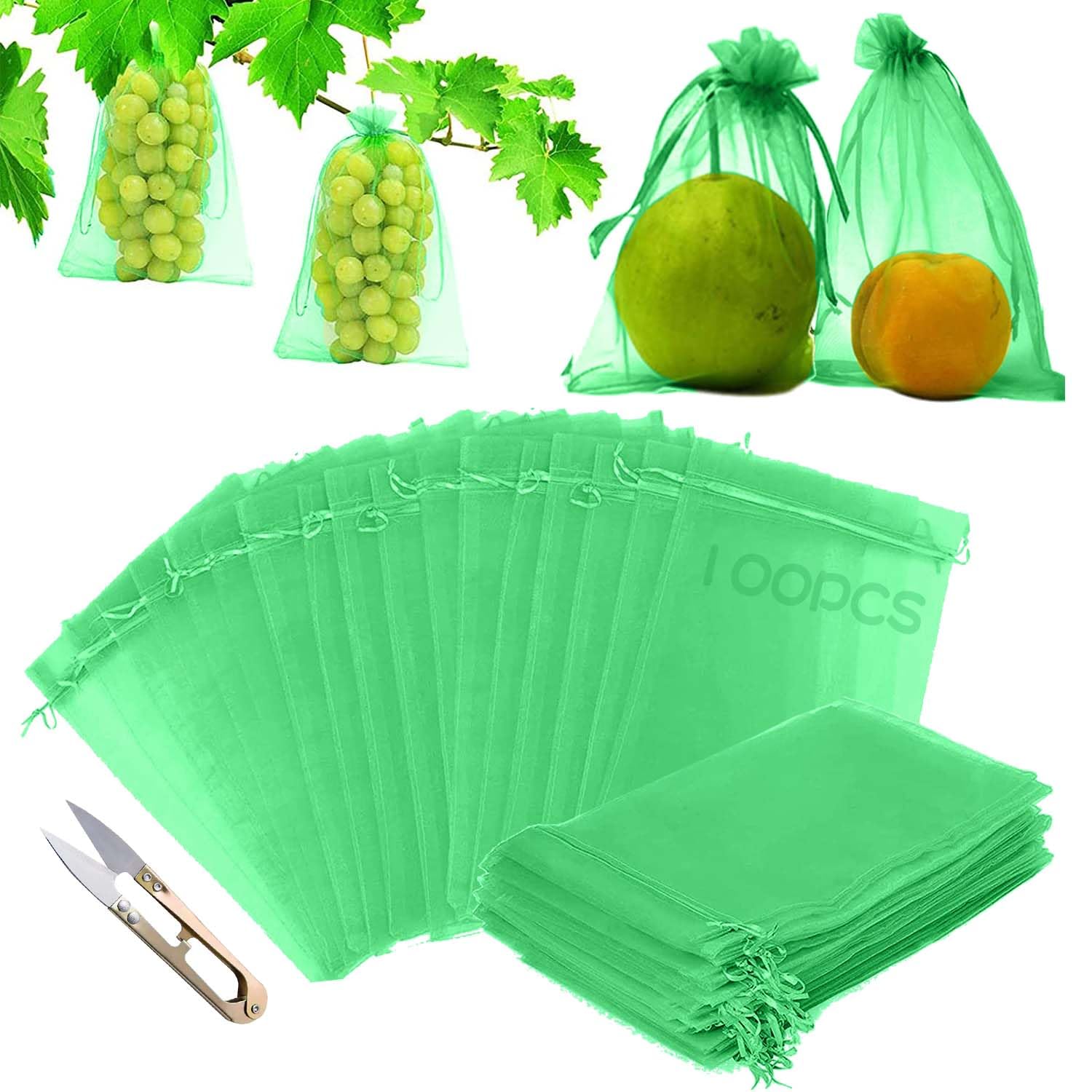 Traubenschutzbeutel,100 Stück Obst Schutzbeutel mit Zugband 20x30CM,Weintrauben Schutzbeutel Zum Schutz vor Wespenfrass,Kirschessigfliege und andere Insekten,Schützen Sie das Obst (Grün)