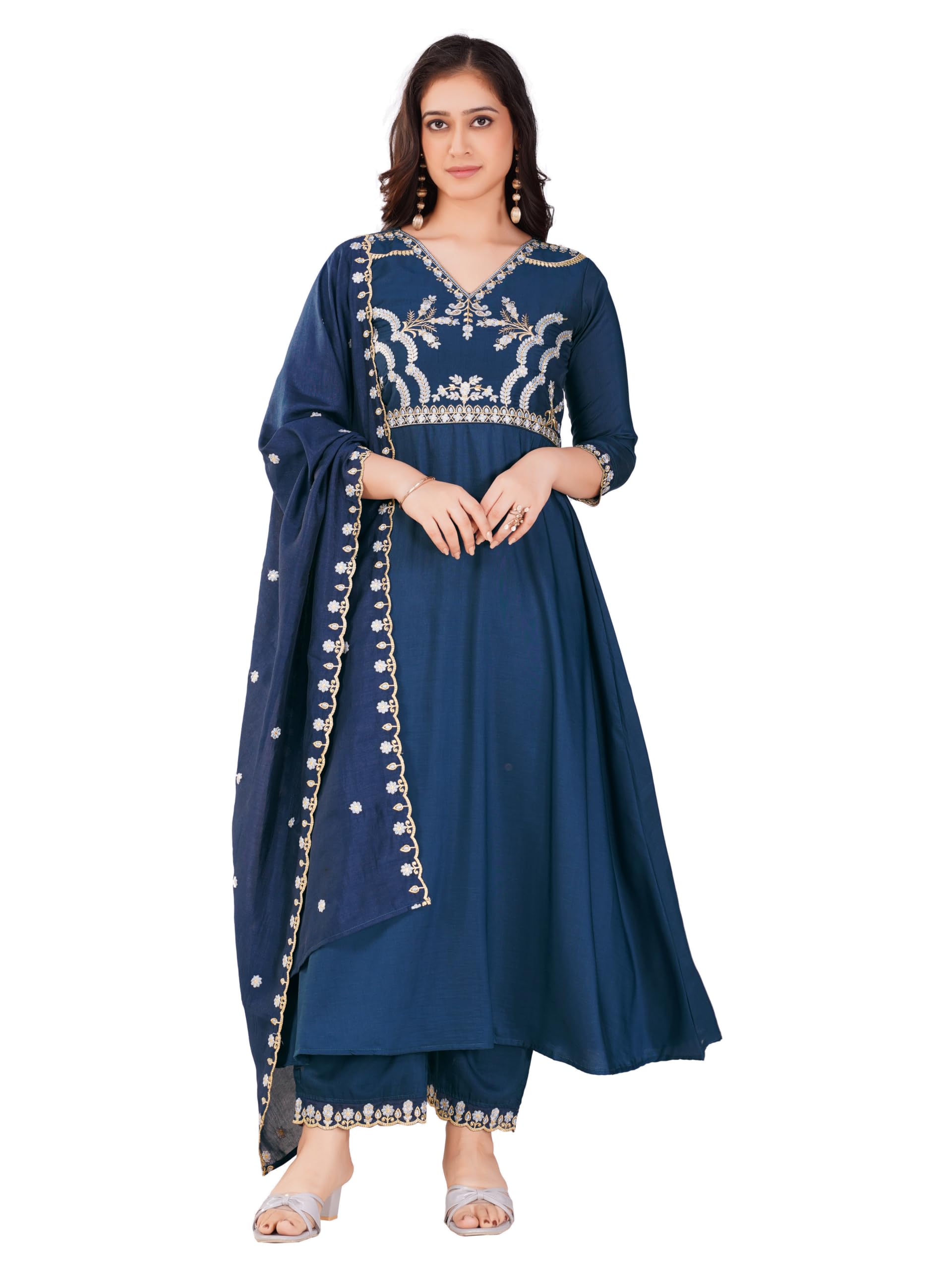 granthva fab Women's Silk Embroidered Anarkali Kurta Set for Women With Pant and Dupatta (kurta sets for women)-picture-51