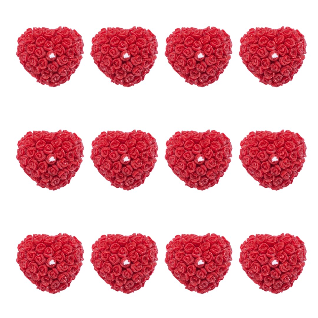 Cereria Di Giorgio - Confezione da 12 Candele a Forma di Cuore con Petali - Colore Rosso - Lunghezza 5.5 cm Altezza 3 cm - Ideale come Bomboniera per Eventi e Matrimoni - Artigianale