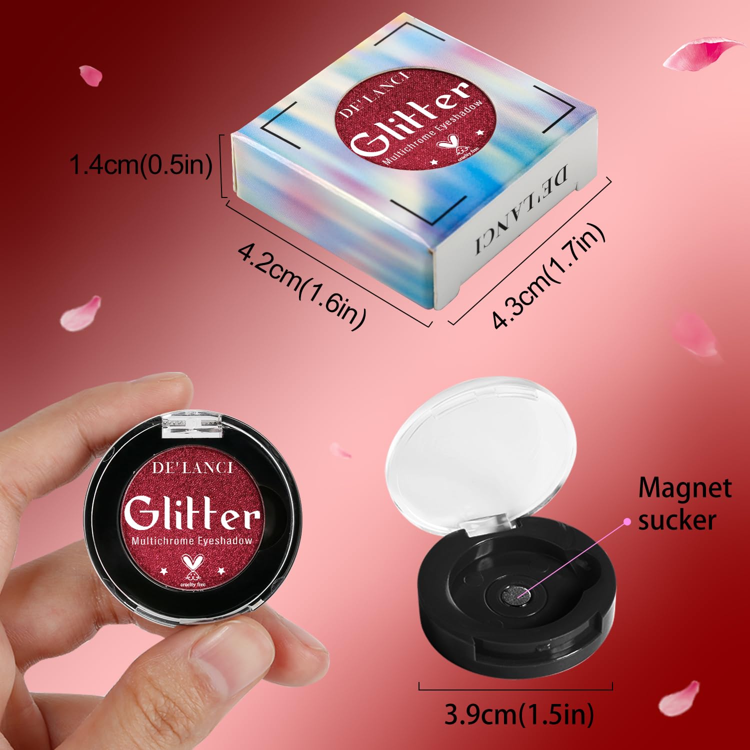 Afflano Single Red Eyeshadow Palette Shimmery, Ultra Pigmented Red Glitter Eyeshadow, Sparkly Duo Chrome Dark Red Makeup Eye Shadow Powder, Multi-Dimensional Eyes Look Goth Christmas Makeup