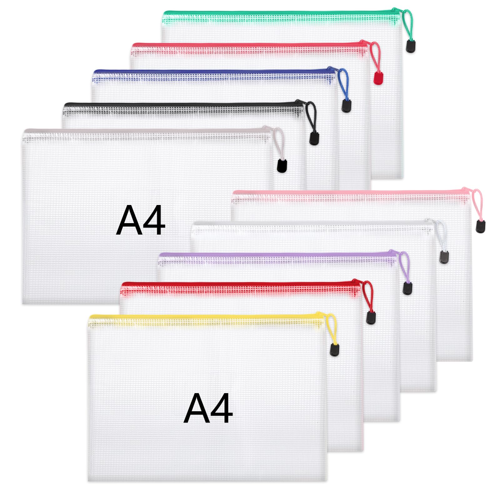 A4 Plastic Wallets, 10 Pack Zip Lock Bags Mesh Document Wallet File Folders Zip Pouches with Labels for School Office Supplies Home Travel Storage (10 Colors) — image 1
