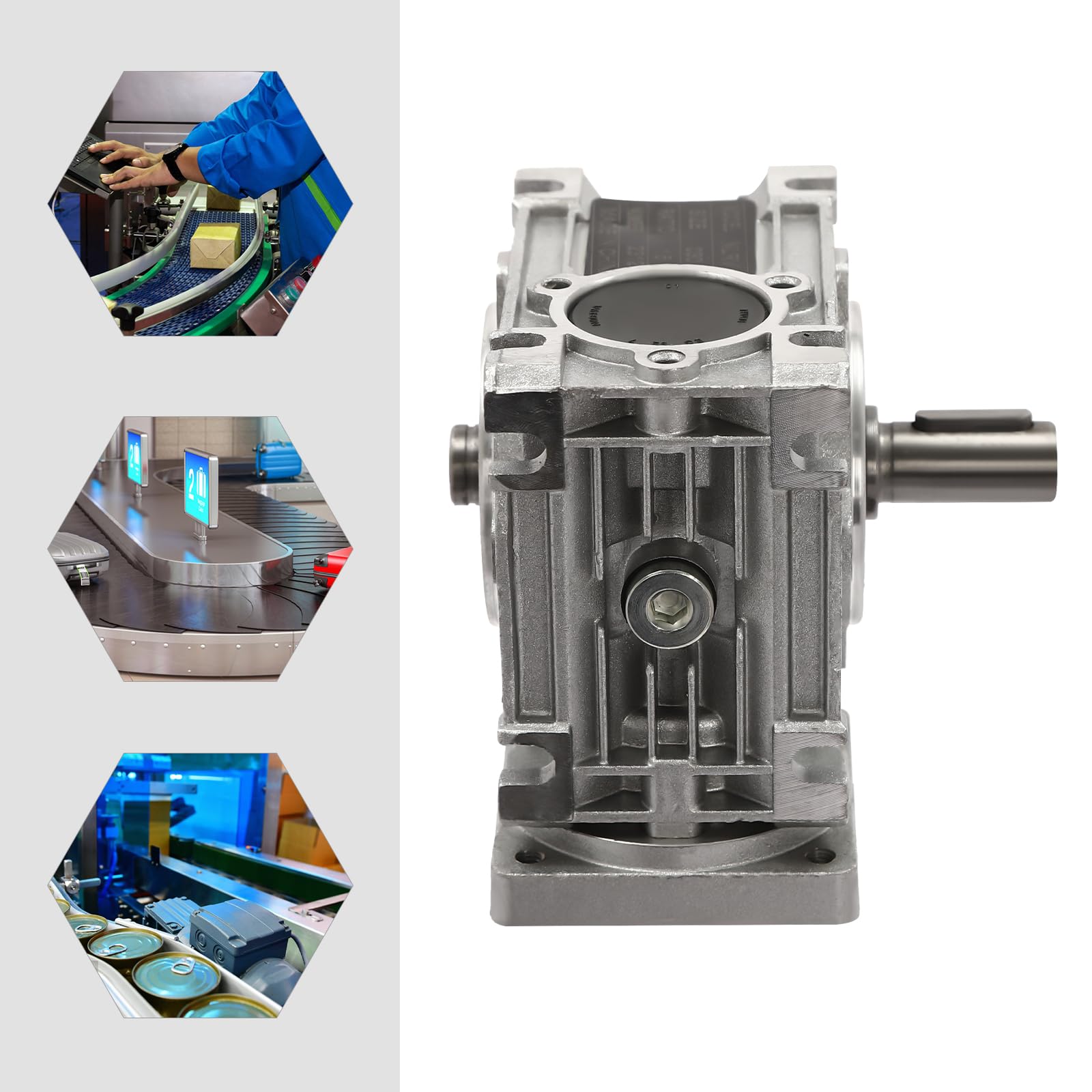 Reductor de engranaje helicoidal con brida cuadrada, relación 15:1, 0-1500 rpm, carcasa de aluminio