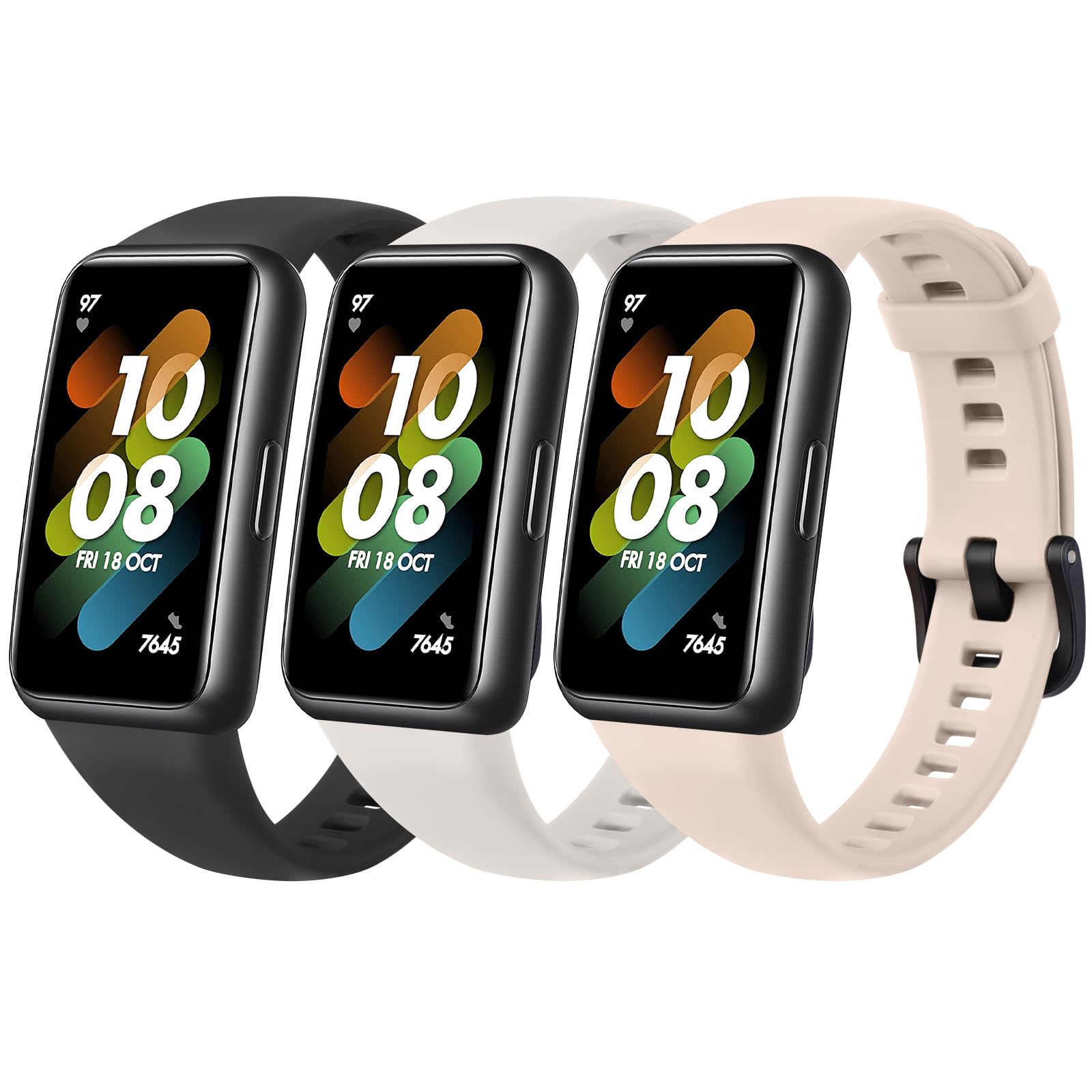 Meliya 3 Piezas Correas para Huawei Band 7 Correa,Silicona Pulseras de Repuesto para Huawei Band 7 Strandard & 7 NFC Edition Mujer Hombre(Negro/Rosa/Gris)