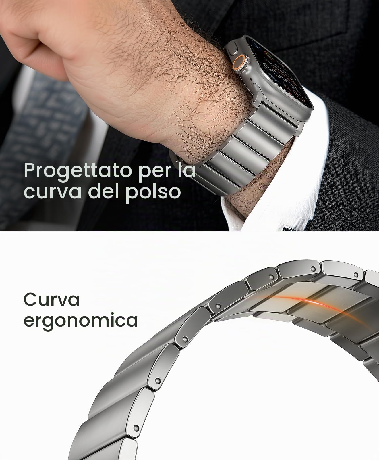 Cinturino in titanio CRNS02 compatibile con Apple Watch Ultra 3/2/1 49 mm, serie 11/10 46 mm - 24 mm di larghezza regolabile in titanio cinturino per Apple Watch - Cinturino in titanio