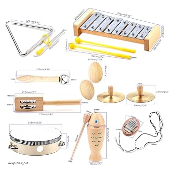 Amazon | 9 個木製打楽器セットハンドベル幼児早期学習楽器の