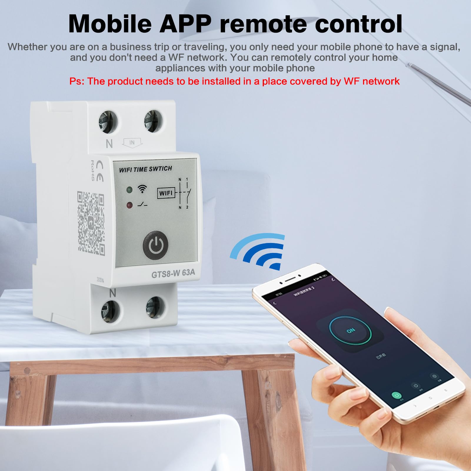 Programmateur Intelligent WiFi GTS8-W AC220V Commutateur de Contrôle Horloge Modulaire de Télécommande Domestique Intelligent Compatible avec TUYA APP(2P-63A)