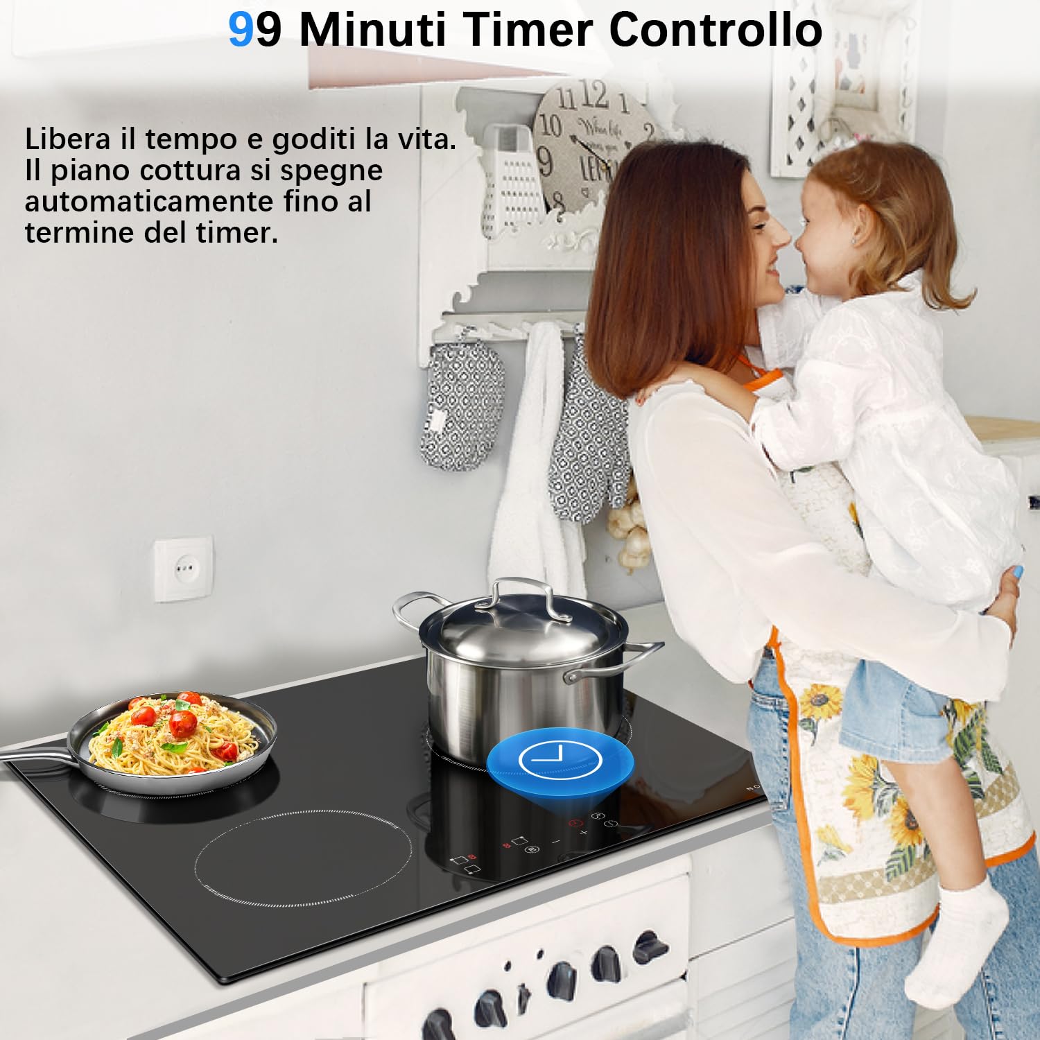 Noxton Piano Cottura Induzione 3 Fuochi,Piastra ad Elettrico 60cm Toccre Controll con Spina, 3500W Piastra Induzione di Timer,9 Livello di Potenza,Spegnimento Automatico,Indicazione Calore