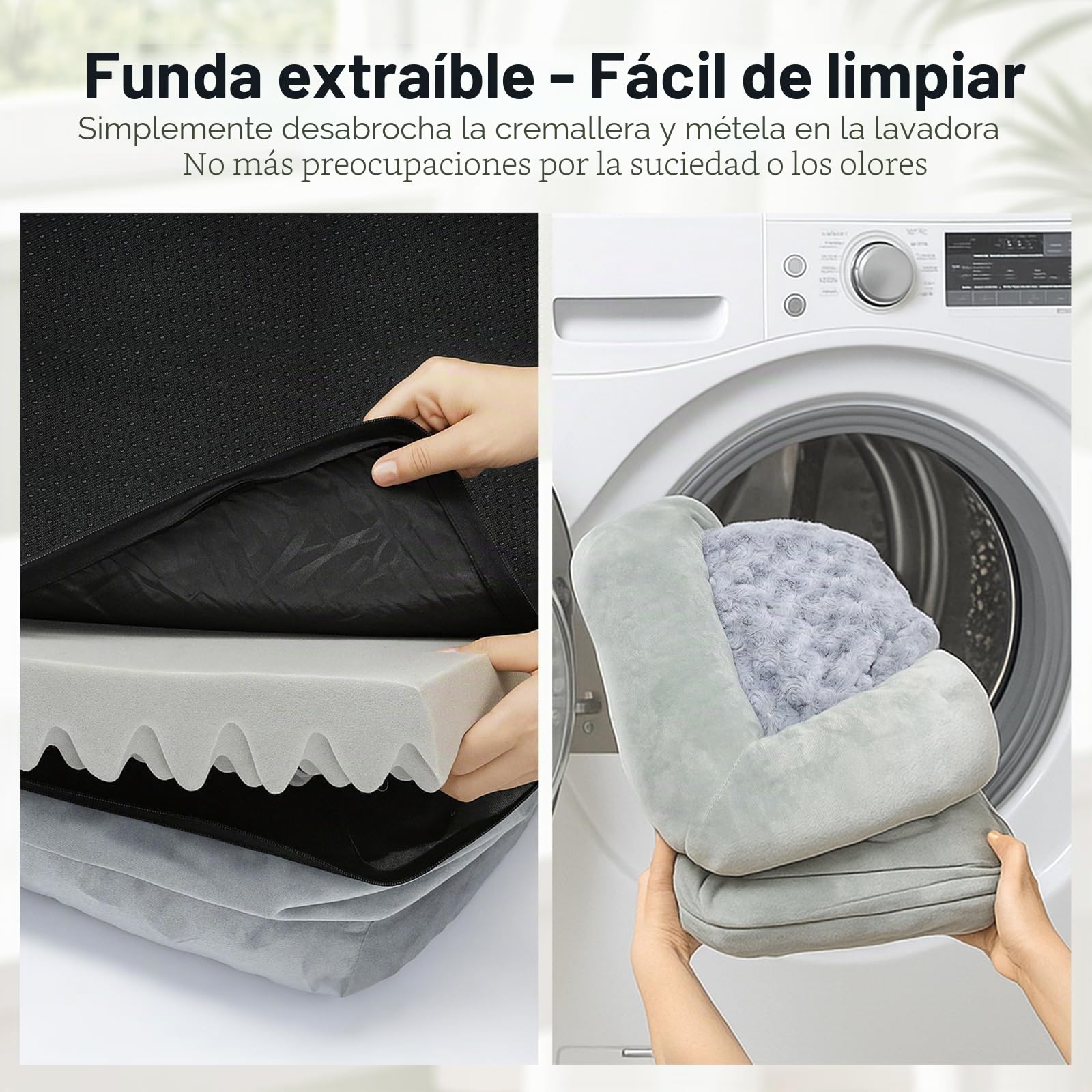 Cama Perros Ortopédica 105 x 75 x 20 cm | Cesta grande para perros, cojín ortopédico lavable, diseño de sofá, antideslizante e impermeable, gris claro