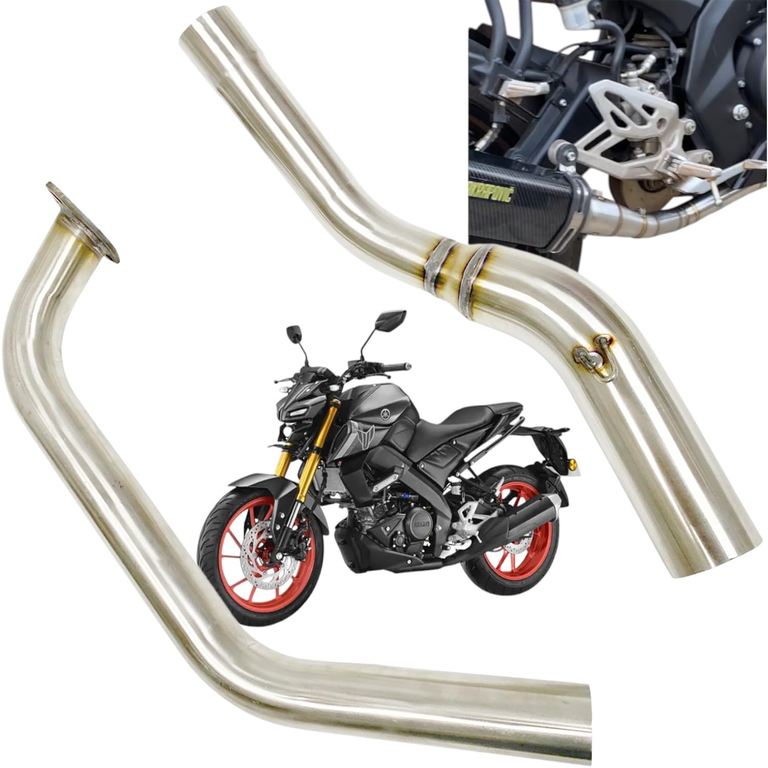 Dhe Best Bike Good New Stainless Steel Exhaust Middle Muffler Bend Pipe Silencer Pipe Suitable for Yamaha MT 15 V2 BS6-image-3
