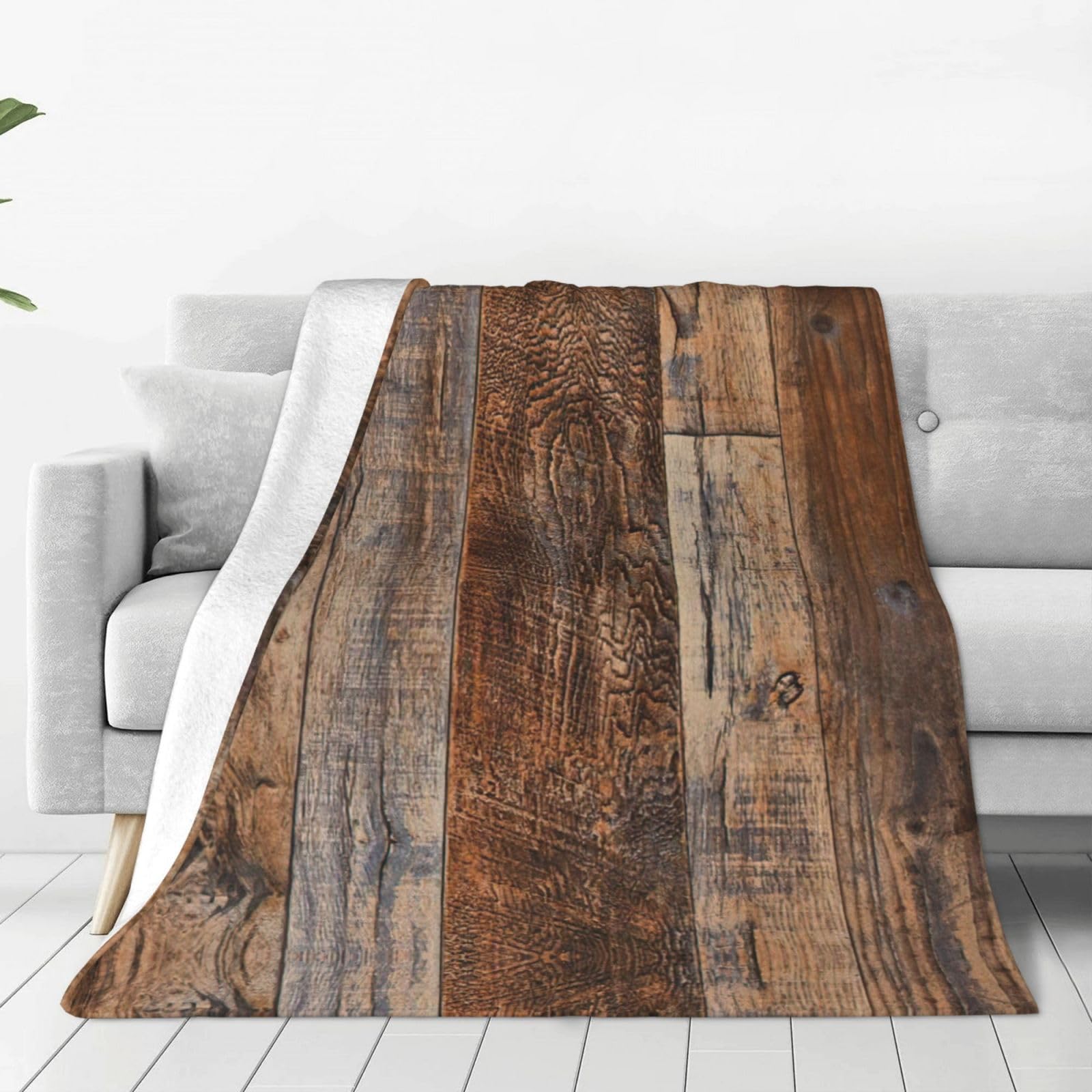 Couverture polaire chaude plaid canapé couvre-lit imprimé bois marron léger
