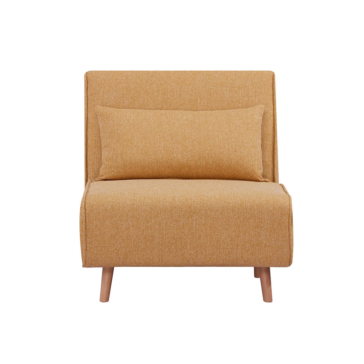 EVERGREENWEB Poltrona Letto Singolo con Cuscino Imbottito INCLUSO, Tessuto Giallo, Divano 1 Posto Salvaspazio Pieghevole, Pouf Poggiapiedi, Comodo Schienale Regolabile Clic Clac, Gambe in Legno, FOLDY