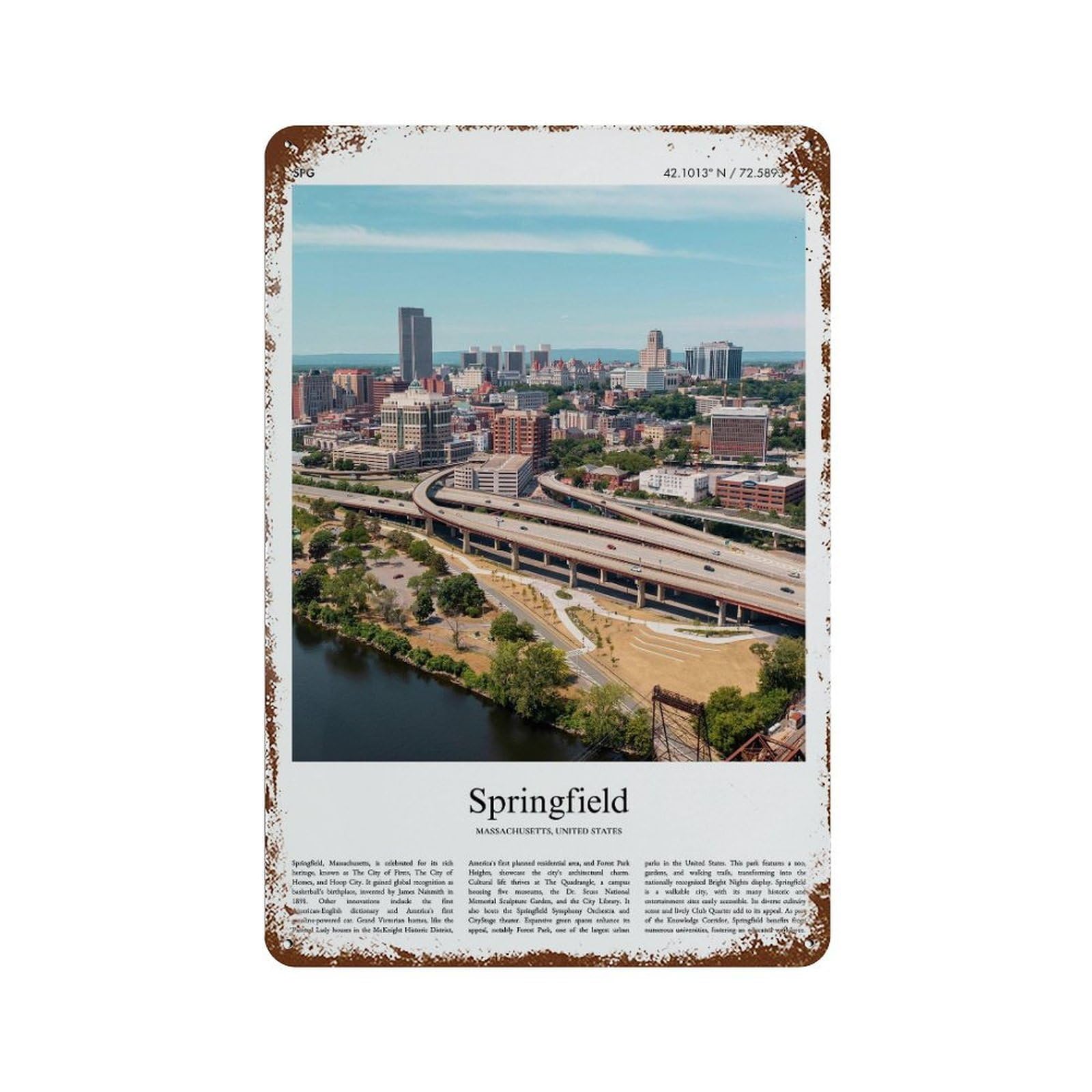 xiaoxiaoshen Springfield Massachusetts, United States, USA City Scenery Wall Decor Art Metal Tin Poster Modern Home Decor Art Home Bar Shop Decorations Vintage Sign 30x20cm