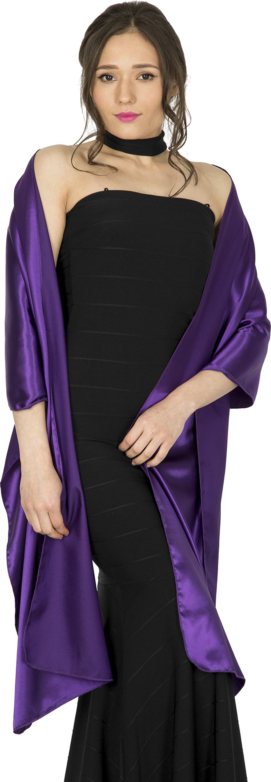 Blackbutterfly Women's Indigo Satin Shawl Bridesmaid Wedding Wrap Scarf (, 19W / 95L)