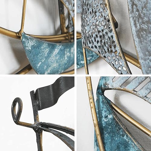 Miniatura 6 de AUQMTAIN Decoración de pared de barco náutico de 34 pulgadas, esculturas de pared de barco náutico 3D, velero costero hecho a mano para el hogar,