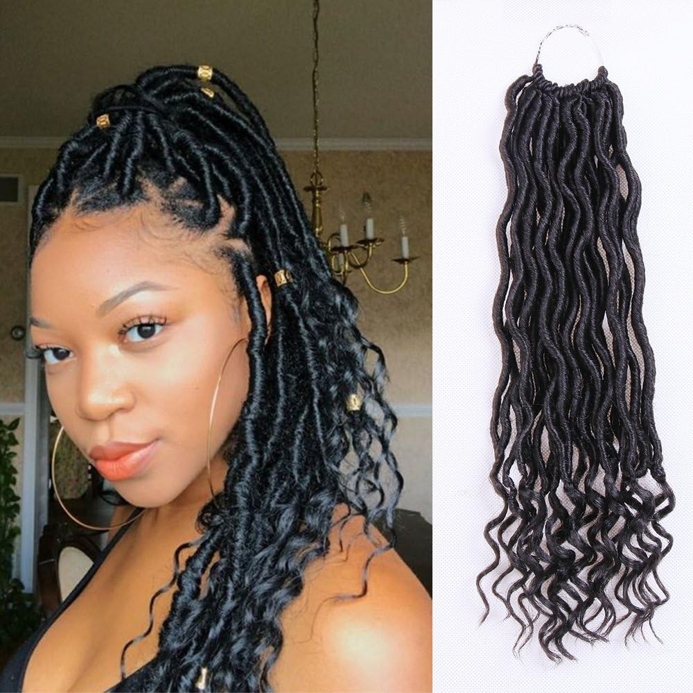 14 Inch 6 Pack Ombre Goddess Faux Locs Wavy with Curly Ends Crochet Hair 1B# Deep Crochet Faux Locs Twist Synthetic Braiding Hair for Women