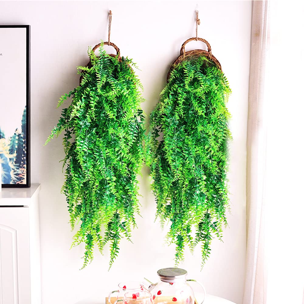 HUIANER Piante Finte Da Appendere - 2 Pezzi Foglie Artificiali Di Patata Dolce In EVA E Plastica, Lunghe 30 Cm - Decorazione Verde Per Pareti, Mensole, Casa, Ufficio, Interni/Esterni - 3
