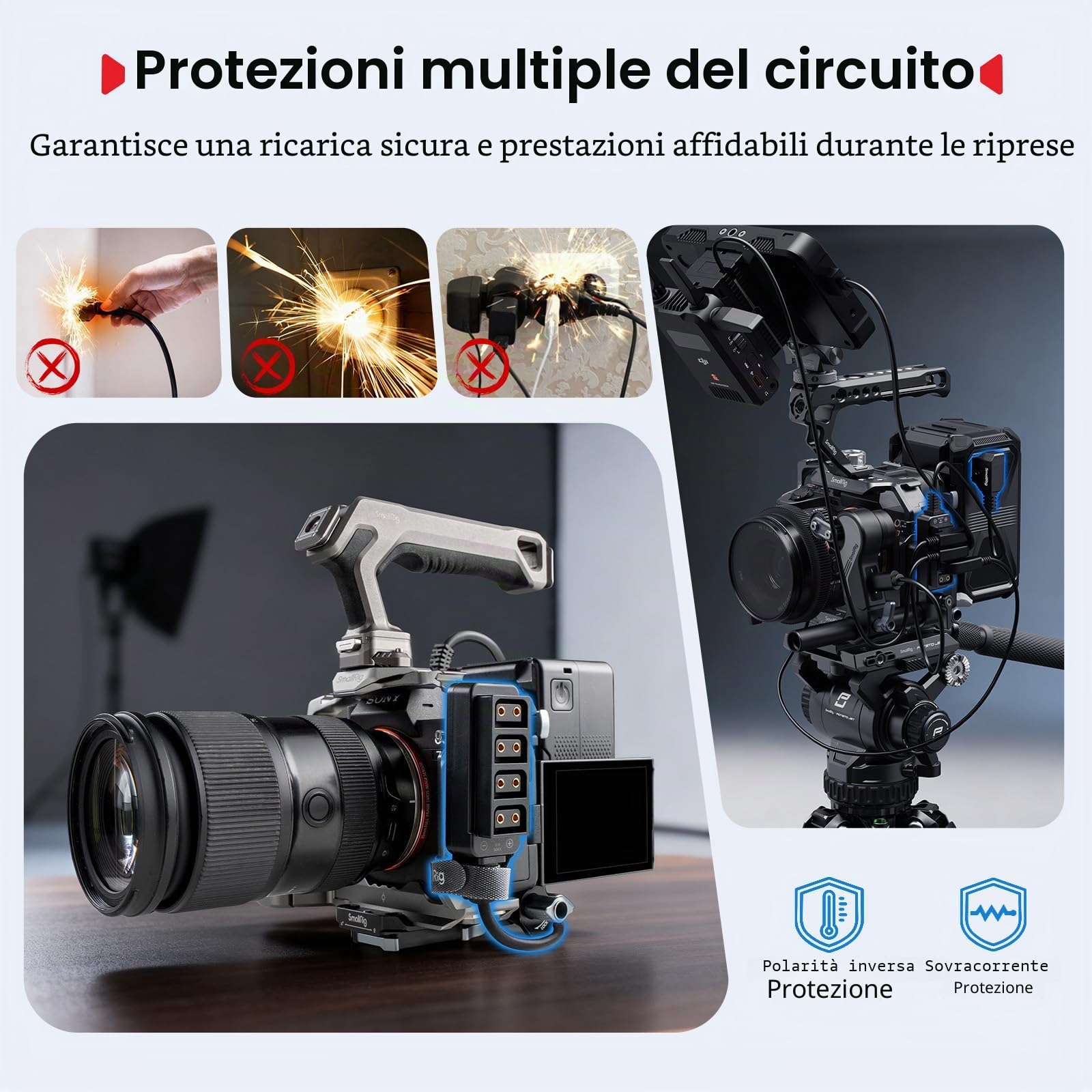 SMALLRIG Splitter D-Tap, Cavo di alimentazione splitter D-Tap a 4 porte, Cavo di ricarica D-Tap adatto per batterie con attacco V, fotocamere mirrorless, monitor, cavo ignifugo 64 cm/25,2 pollici