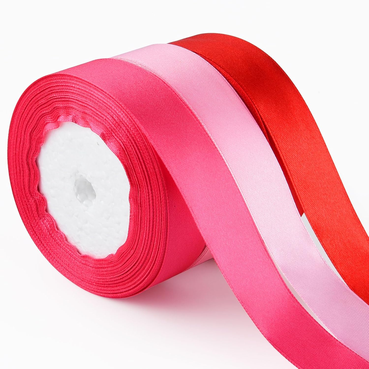 ASTARON Satin Ribbon for Valentine Crafts 1 Inch, Red Pink Solid Color ...