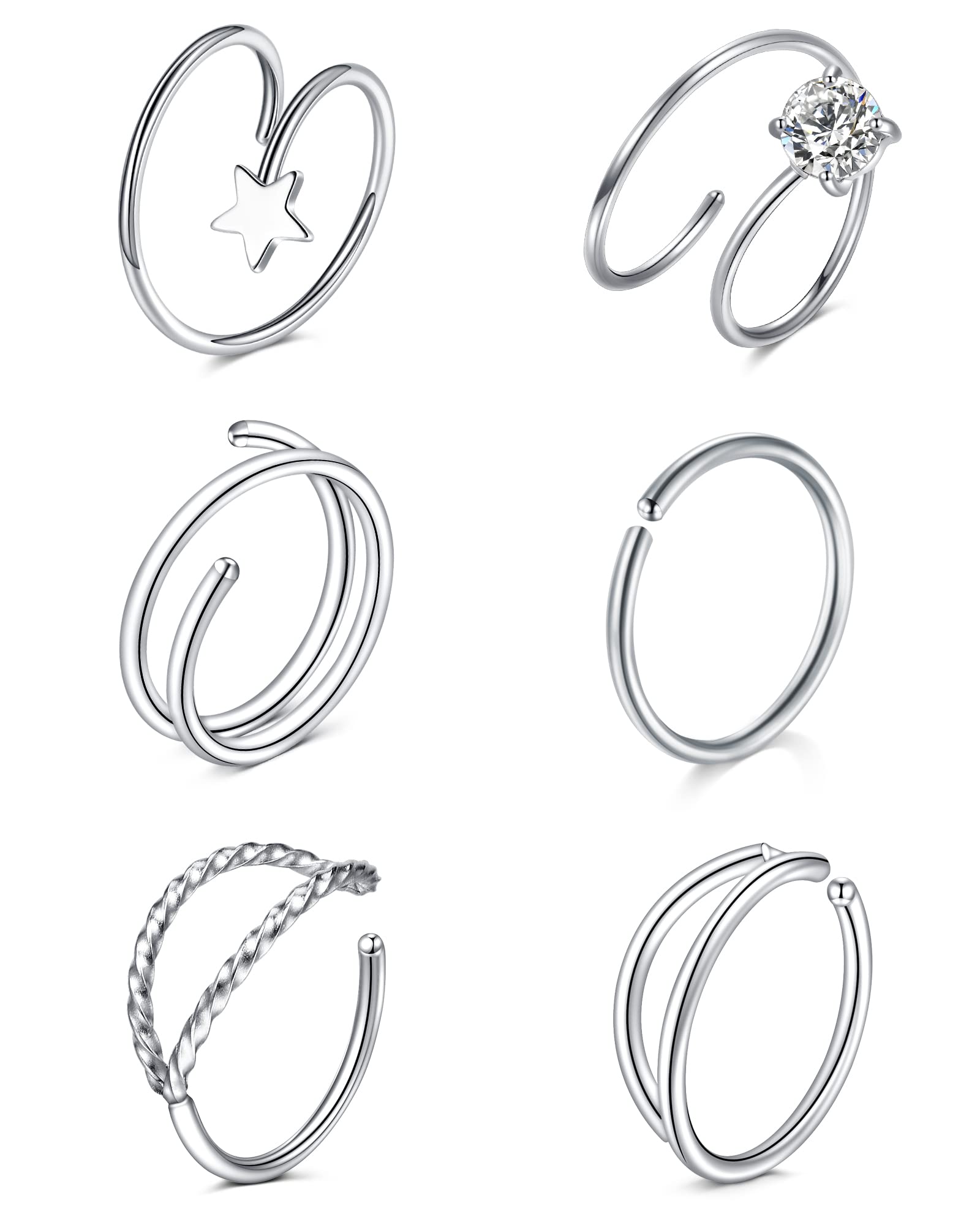 LAURITAMI Pendientes Piercing Nariz de Acero Quirúrgico Perno Curvos 20G 7 mm Tornillo Espiral L Forma Opal CZ Estilos Joyas