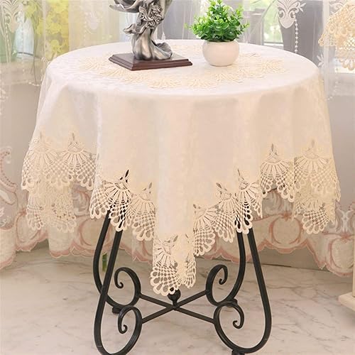 Miniatura 5 de ETULLE Manteles hechos a mano, simples manteles ovalados beige bordados florales de encaje decorativo para fiestas, bodas, mesa de cocina o hogar,