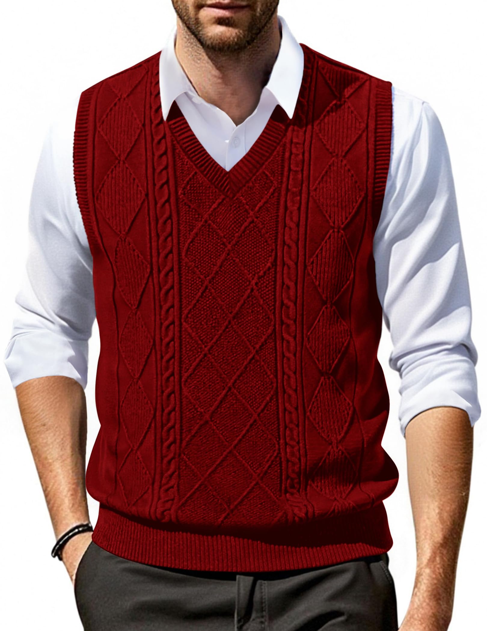 COOFANDY Men V Neck Sweater Vest Knit Casual Sleeveless Pullover Sweater