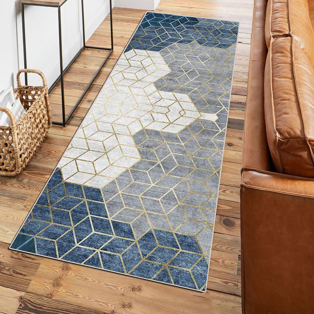Tapis De Couloir Géométrie Or Gris Noir Blanc Tapis Couloir Long,Tapis Cuisine Devant Evier Lavable Tapis De Cuisine Long Antidérapant Tapis De Passage pour Chambre Adulte Salonm，120x180cm