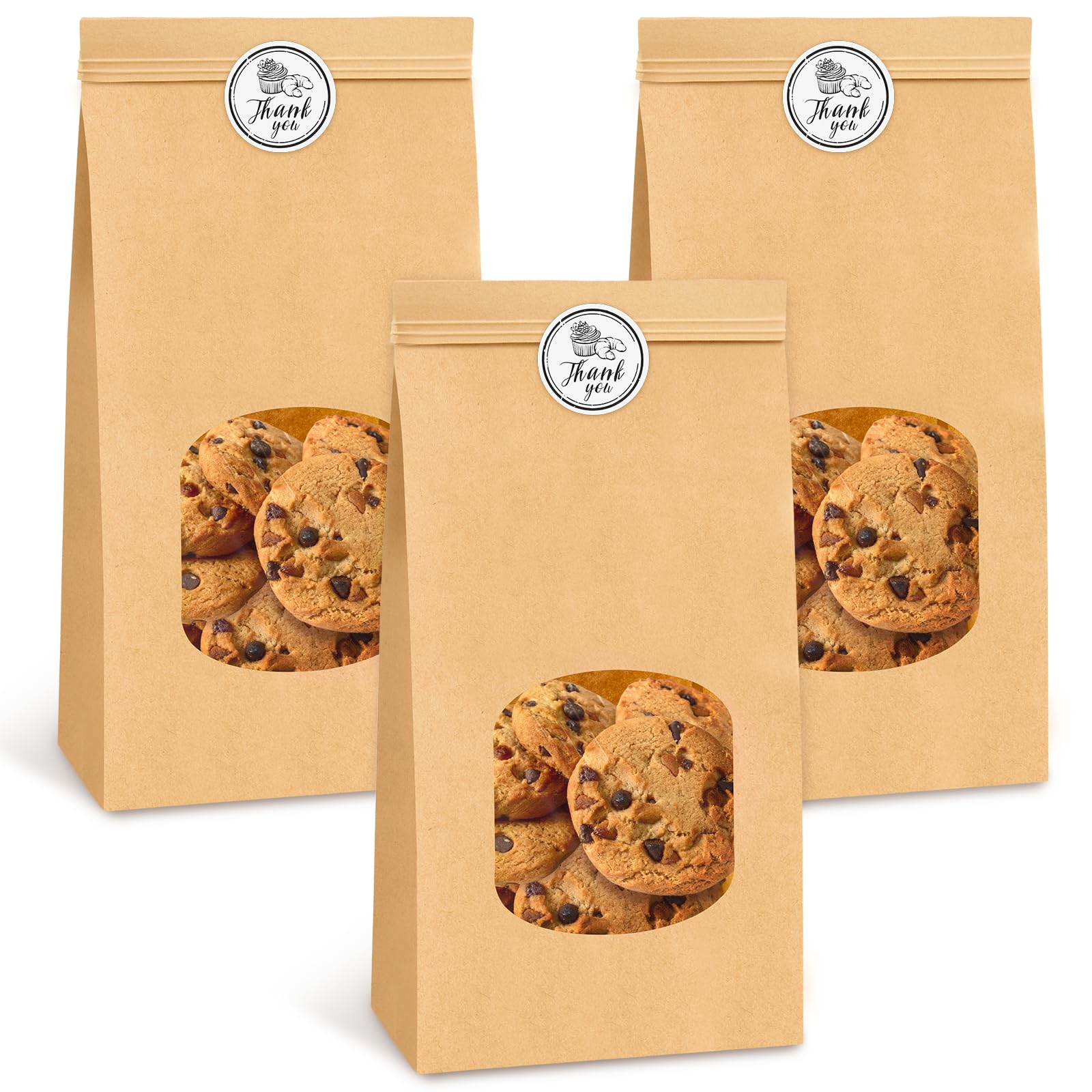Photo 1 of ** only 5**
Ocmoiy 100Pcs Medium Bakery Cookie Bags with Window, 4.5x2.36x9.6 Inch Tin Tie Tab Lock Kraft Paper Bags with Thank You Stickers for Cookie, Coffee, Bread