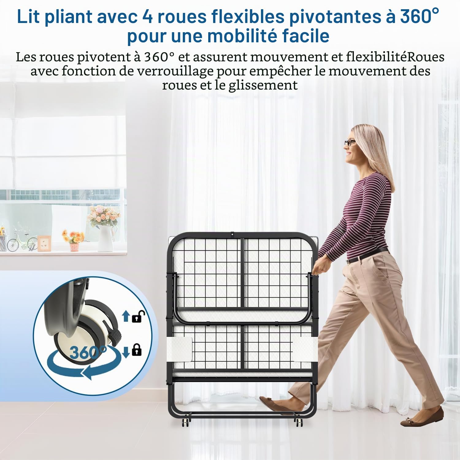 ISOSIL Lit pliant 90 x 200 cm Lit d'appoint avec cadre de lit pliable en métal et matelas en mousse de 13 cm Charge maximale 200 kg