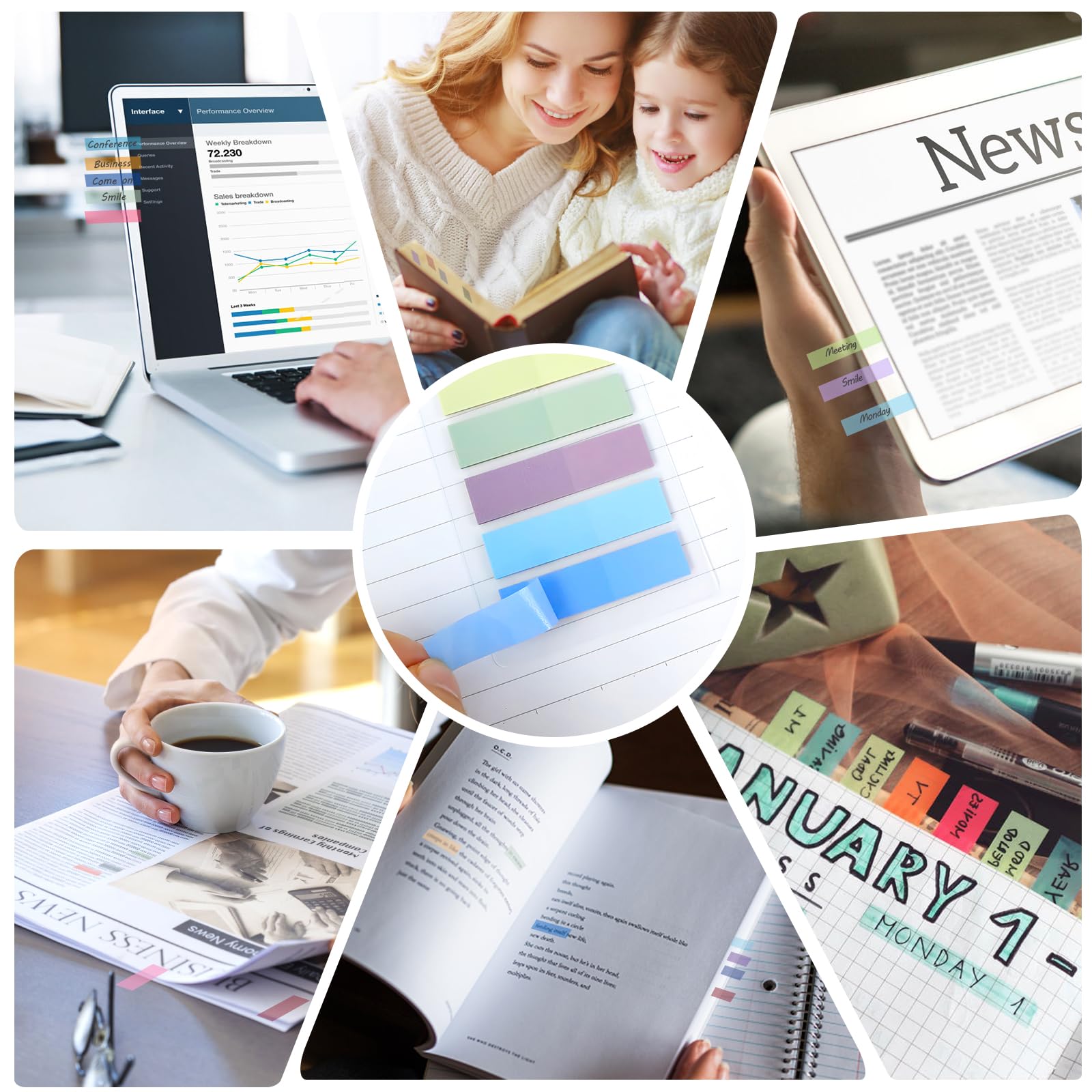 Segnapagina Adesivi Colorati 2400 Pezzi, Adesive Scrivibili Sticky Notes per File Classificabili