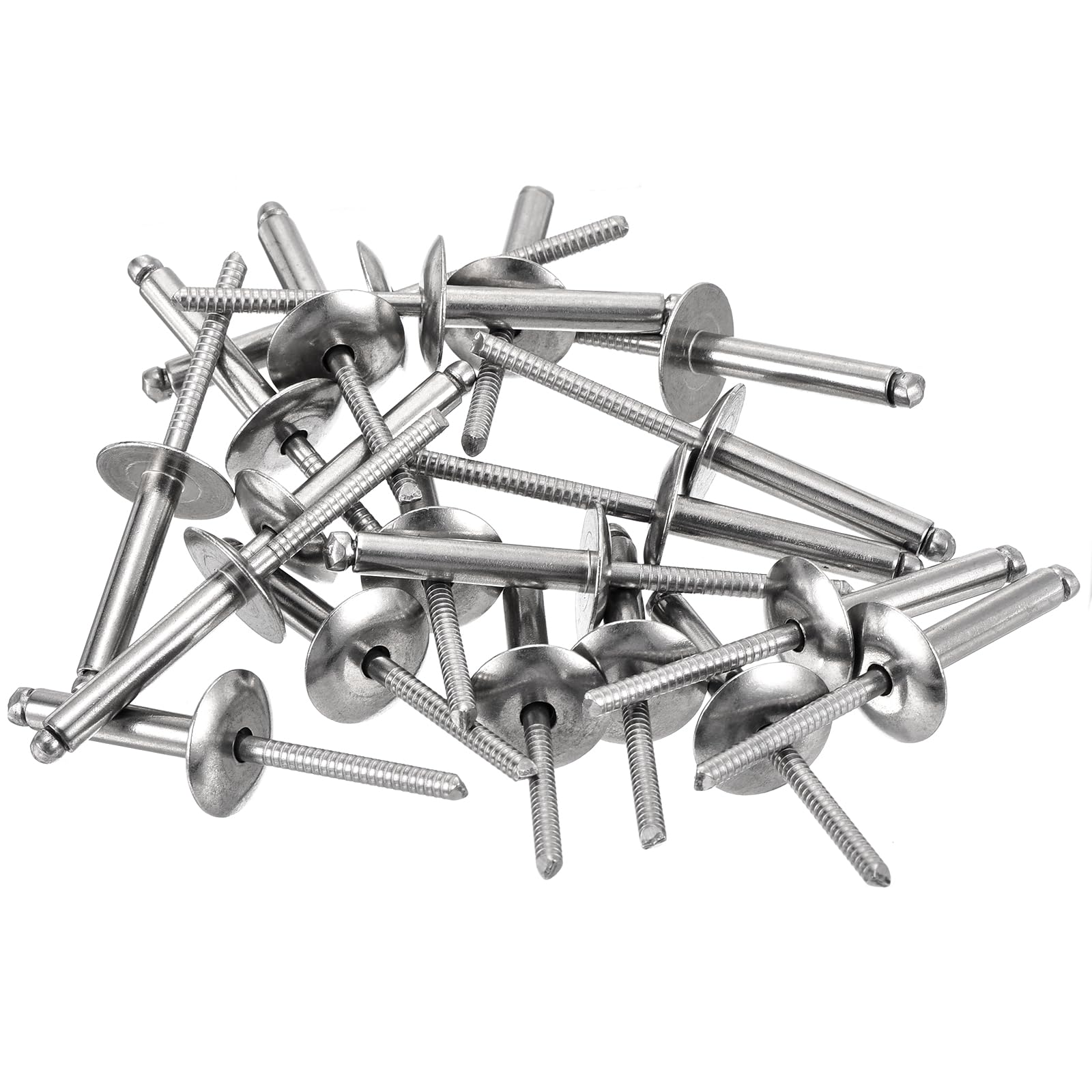 Uxcell 50Pcs 3/16" X 1/2" 304 Stainless Steel Large Flange Round Head Rivets – Open End Blind Rivets For Construction, Automotive, And Shipbuilding