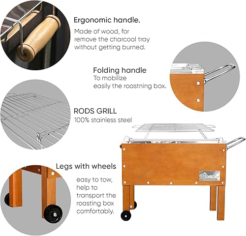 Miniatura 2 de Grillcorp Caja China de acero inoxidable mediano, caja de asar con ruedas delanteras, parrilla de caja china, caja de asador de cerdos, parrilla de
