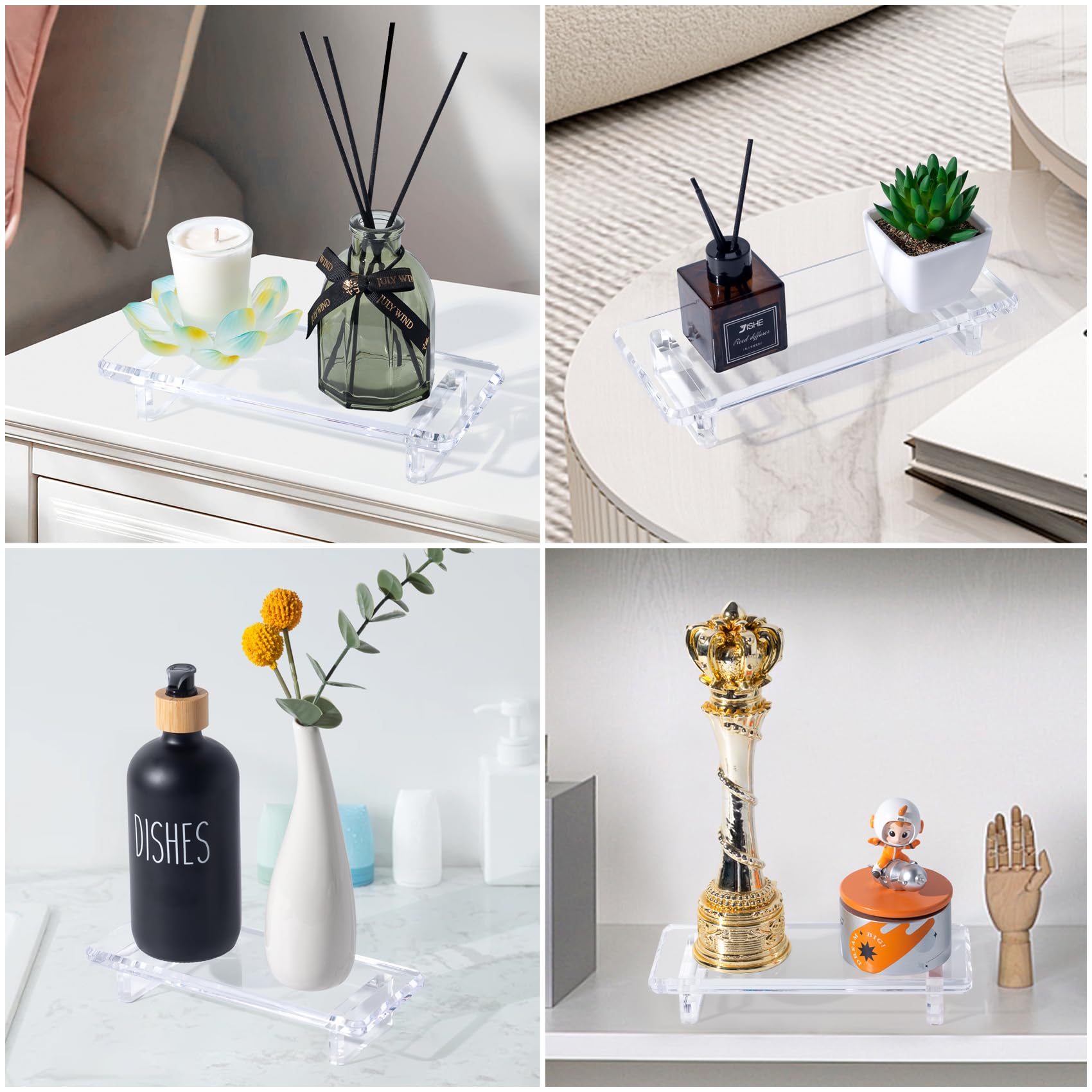 Vassoio Portagioie In Acrilico Trasparente 24x18 Cm - Organizer Multiuso Per Bagno, Trucchi E Profumi