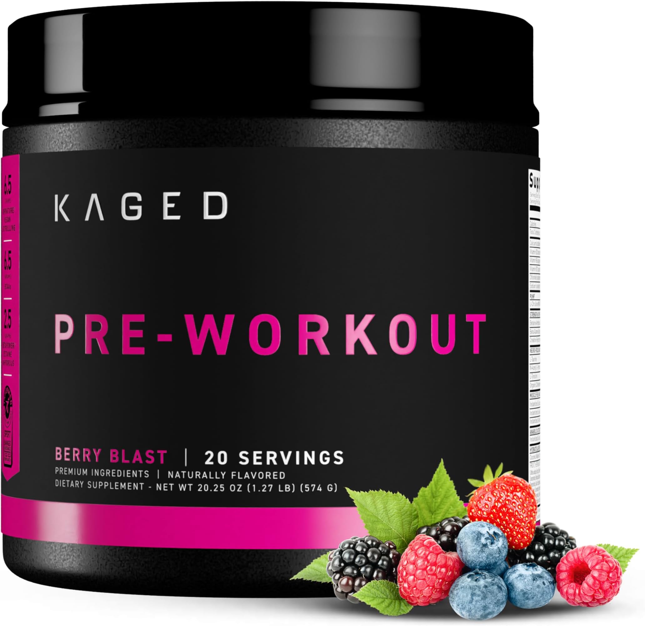 Kaged Original Pre Workout Powder | Berry Blast | Pre-Workout with Creatine, Beta Alanine, L-Citrulline, BCAAs | 274 mg Caffeine | Pre Supplements for Men & Women | 20 Servings