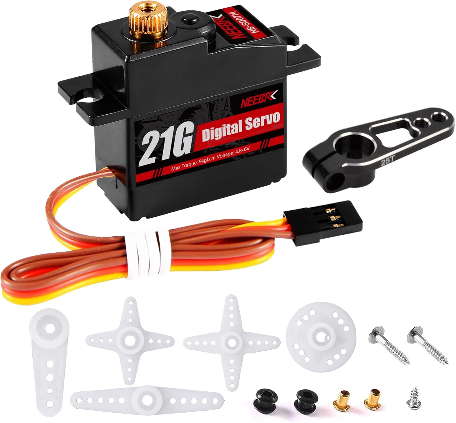21G Micro Servo Motor,Digital Mini Servo High Torque with 25T Arm for 1/14 1/16 RC Crawler Car Upgrade Servo Parts Model Boat Airplane Robot (1PCS with arm)