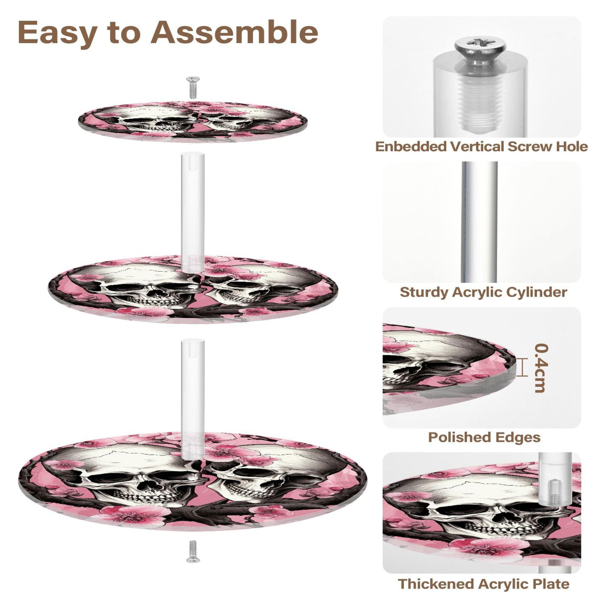 PYBUG Skeleton 3 Tier Acrylic Cupcake Stands Tower,Dessert Table Display Set for Tea Party,Wedding,Birthday, Baby Shower