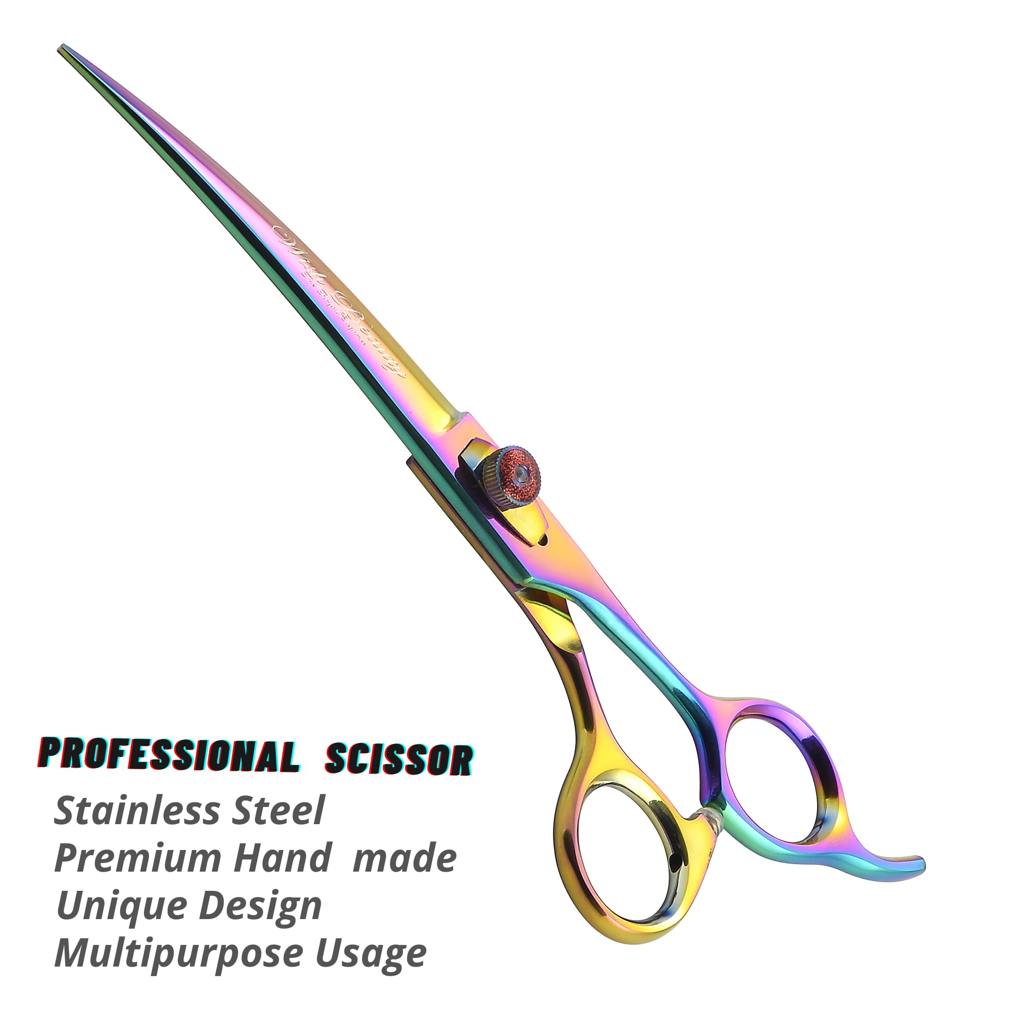 Wishbeauty 7.5-Inch Professional Pet Grooming Scissors - 440C Japanese Steel Shears (Rainbow, Curved) - Image 4