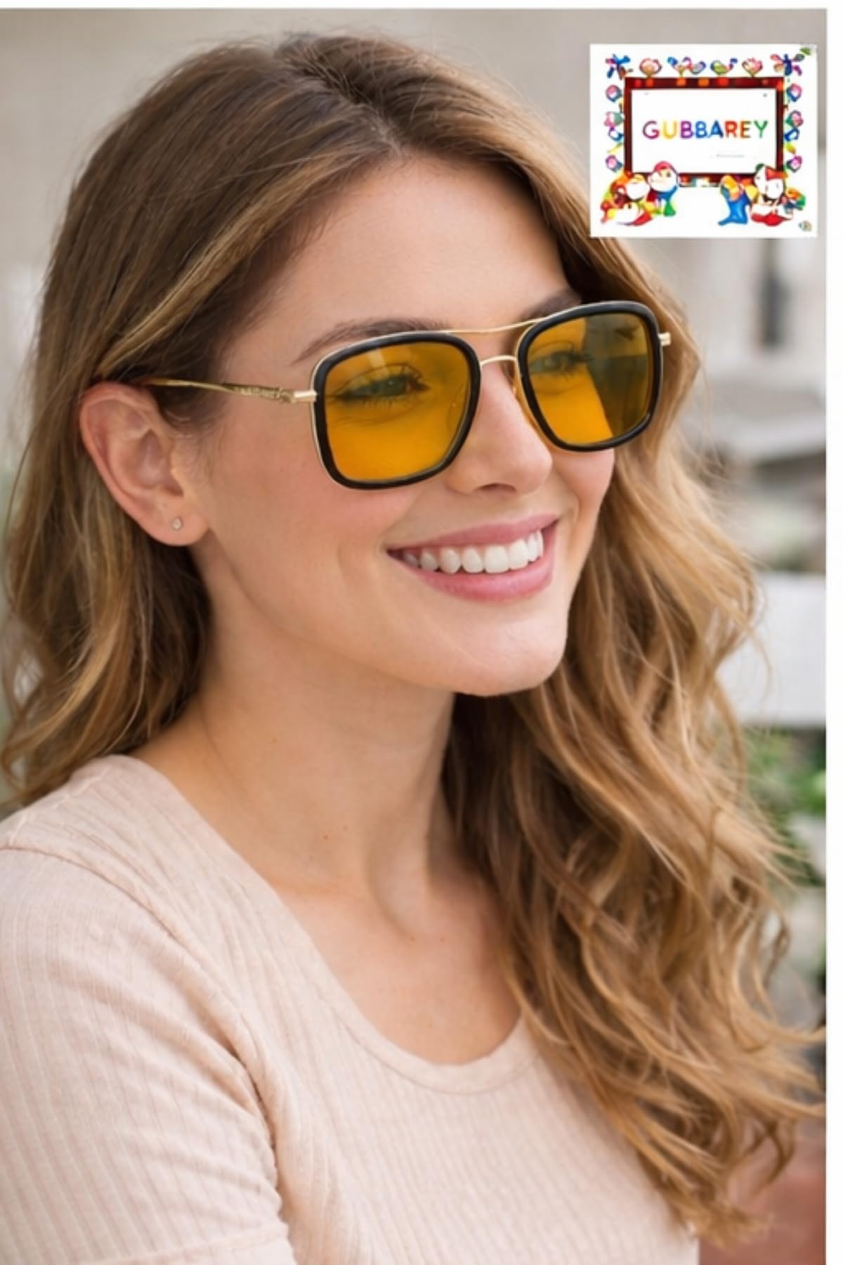 Gubbarey Classic Oversized Men Sunglasses Luxury Style Square retro look Mirror Eyewear latest Outdoor (Yellow) 3