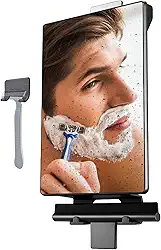 HONEYBULL Espelho de chuveiro com tanque de água para antiembaçamento | Barbear - com sucção para chuveiro e giratório, espelho pequeno, acessórios de chuveiro, espelho de banheiro, acessórios de
