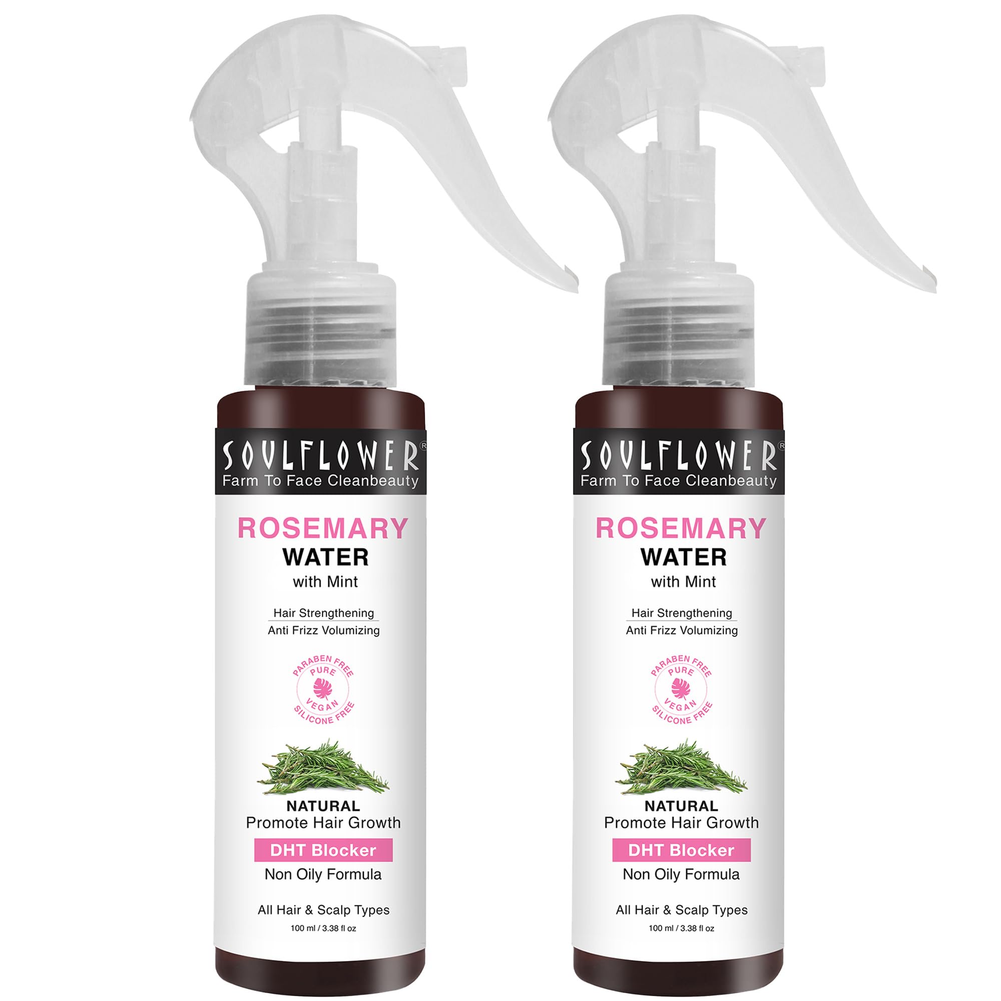 Soulflower Rosemary Water Spray Duo Pack| Niacinamide & Mint |Hair Spray for Regrowth | Anti-Hair Fall | Rosemary Hair Mist | Cooling & Relaxing | Strengthens Hair | All Hair Types 100ml Pack of 2