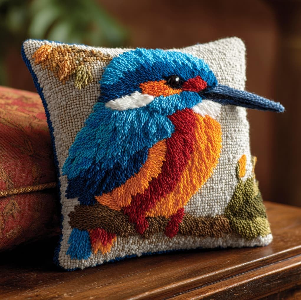 AxiangziK Latch Hook Needlecraft Pillow Kit 43x43cm,Kingfisher
