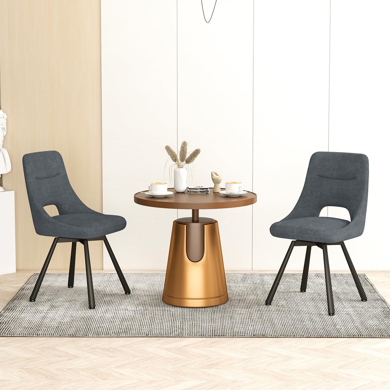 WAFTING Esszimmerstühle Drehbar 6er Set, 360° Drehbare Stuhl, 48 cm Breite Sitzfläche, Gepolsterte Küchenstühle mit Durchbrochene Rückenlehne, für Esszimmer, Küche, Wohnzimmer und Cafés, Dunkelgrau