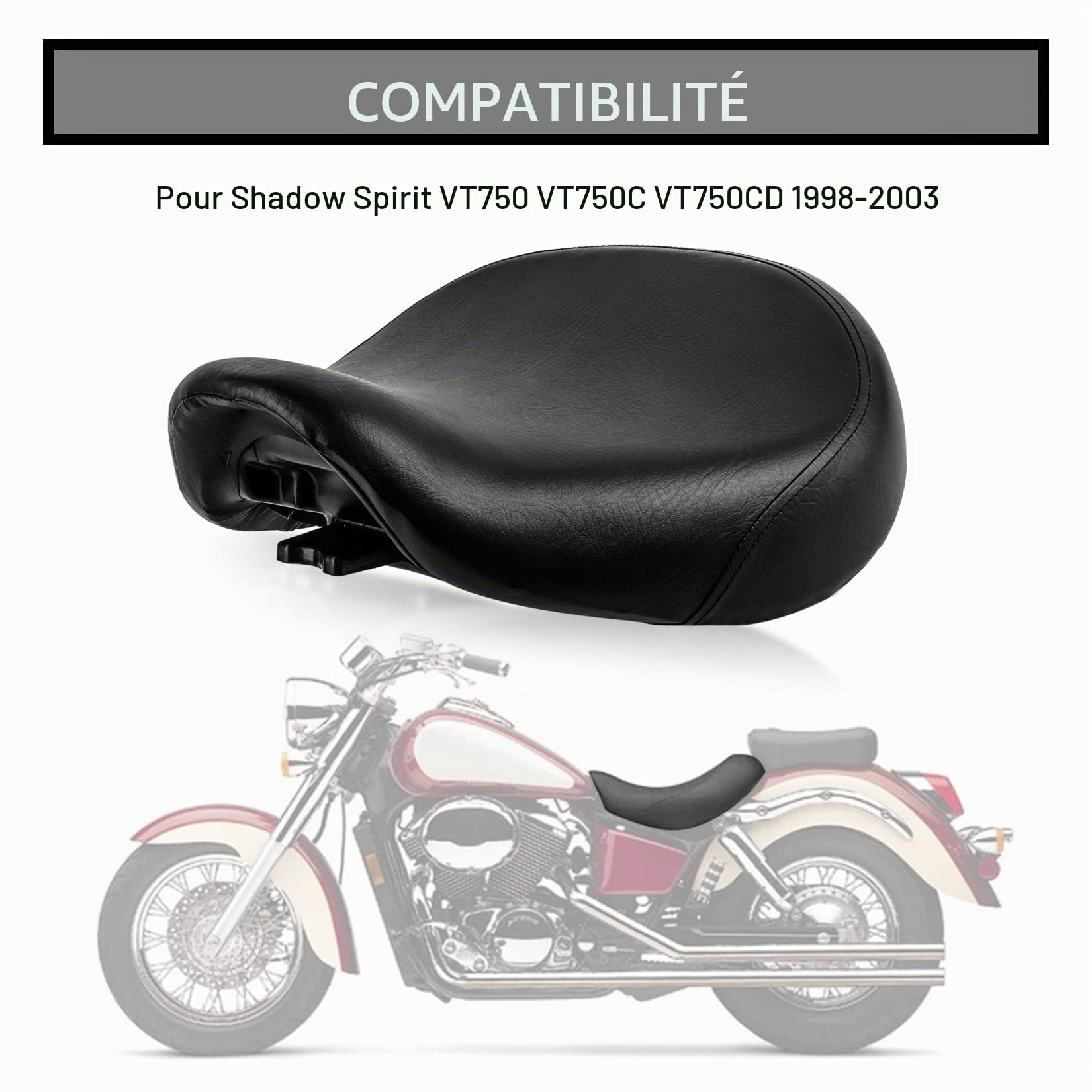 Moto Assise Cuir Confortable Pad Banquette Avant Siège Coussin de siège Pour Shadow ACE VT750 1998-2003