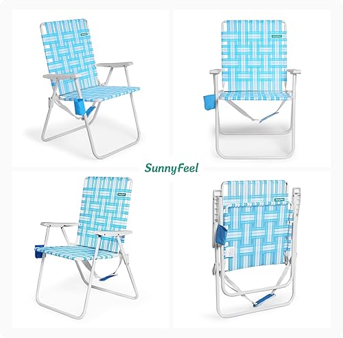 Miniatura 7 de SUNNYFEEL Silla de playa plegable de 15 pulgadas de alto, silla de arena portátil de gran tamaño para adultos, resistente, 300 libras, sillas