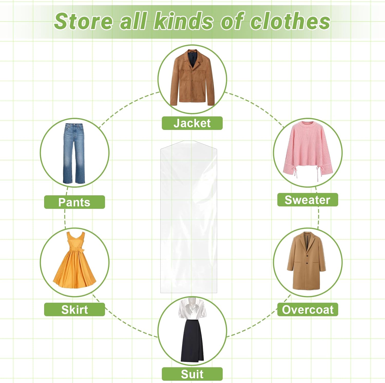 100PCS 60 Inch Plastic Garment Bag, Dry Cleaner Bags Laundry Bags, Plastic Clear Dry Cleaner Laundry Bag for Clothes Cover, Clear Hanging Clothing Covers for Long Dresses Skirt Coat Suit Shirt Jacket