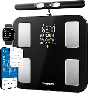 Personenwaage Körperfettwaage Smart Waage Personen Digitale 28 Messwerte 8-Elektroden Dual Frequenz BIA Körperwaage VA-DisplayKörperwaage Digital Bluetooth, Kompatibel mit iOS/Android, 180 kg/400 lbs