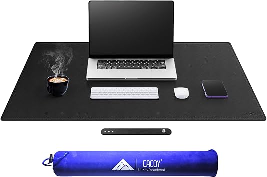 Cacoy 80x60cm Leather Large Mouse Pad for Desk, Waterproof Desk Pad Blotter Protector for Office and Home Work, PU Leather Computer Desk Mat for Keyboard and Mouse, Desk Matt for Desktop, Black